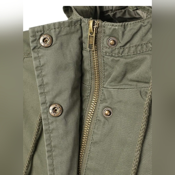 Women's Army Green Hooded Button Up Jacket, Size Large - Picture 6 of 12